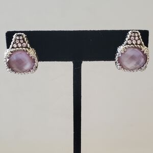 Judith Ripka Rose Quartz and Sterling Silver CLIP Earrings